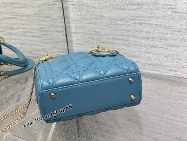 Dior專櫃2022新款三格mini小包 迪奧三格雲霧藍Classic Lady戴妃包 fkd1550